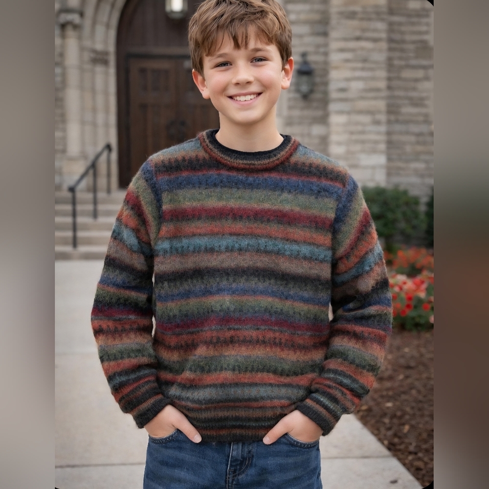 Waliki Alpaca Hair 100% Crew Neck Colorful Boys Size Xl Made In Bolivia